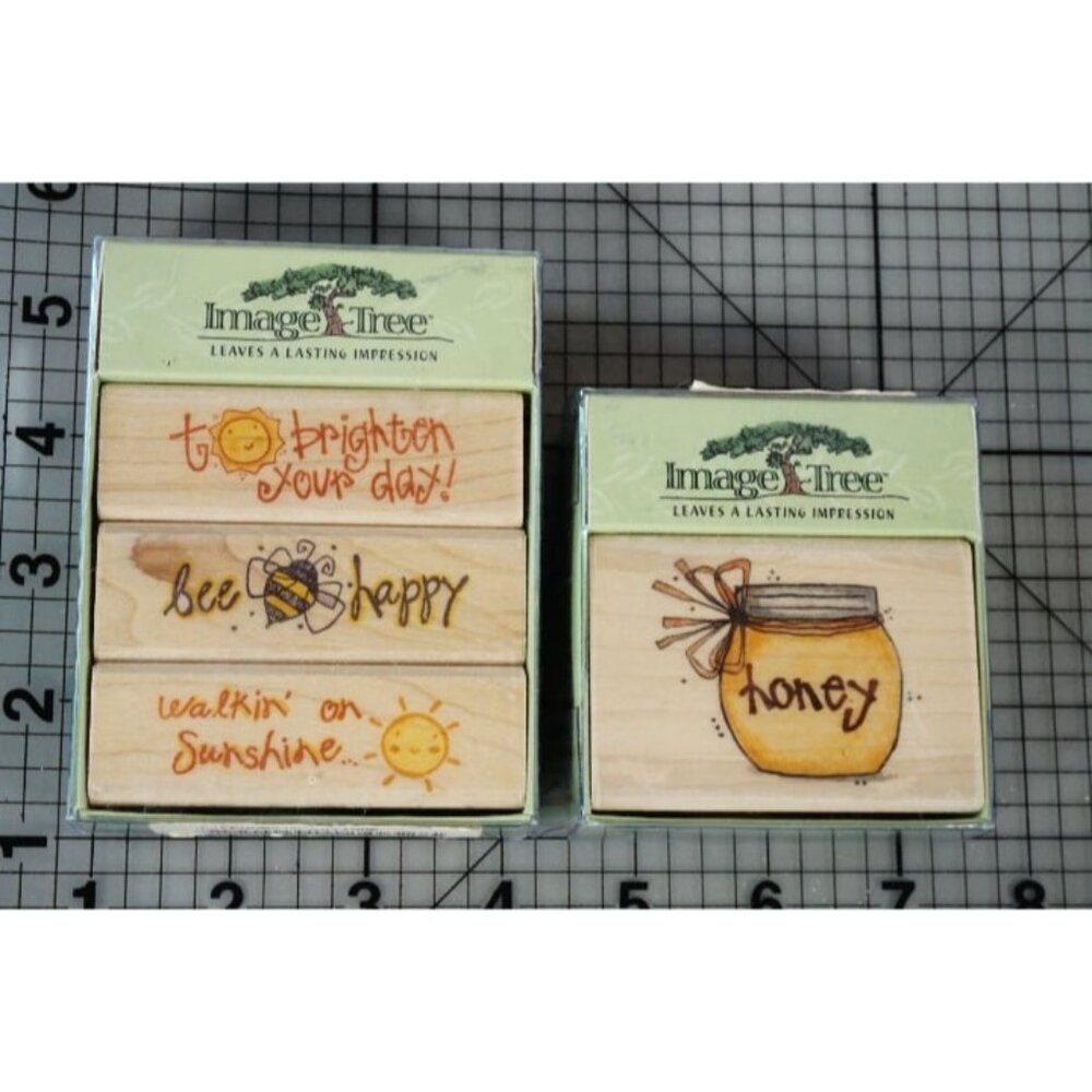 NEW!! Sealed Image Tree set of 4 Woodblock Rubber Stamps Honey Sun Happy